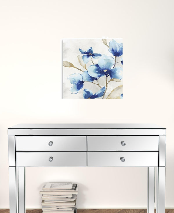 20 x 20 Watercolor Shades of Blue Floral Canvas Wall Art