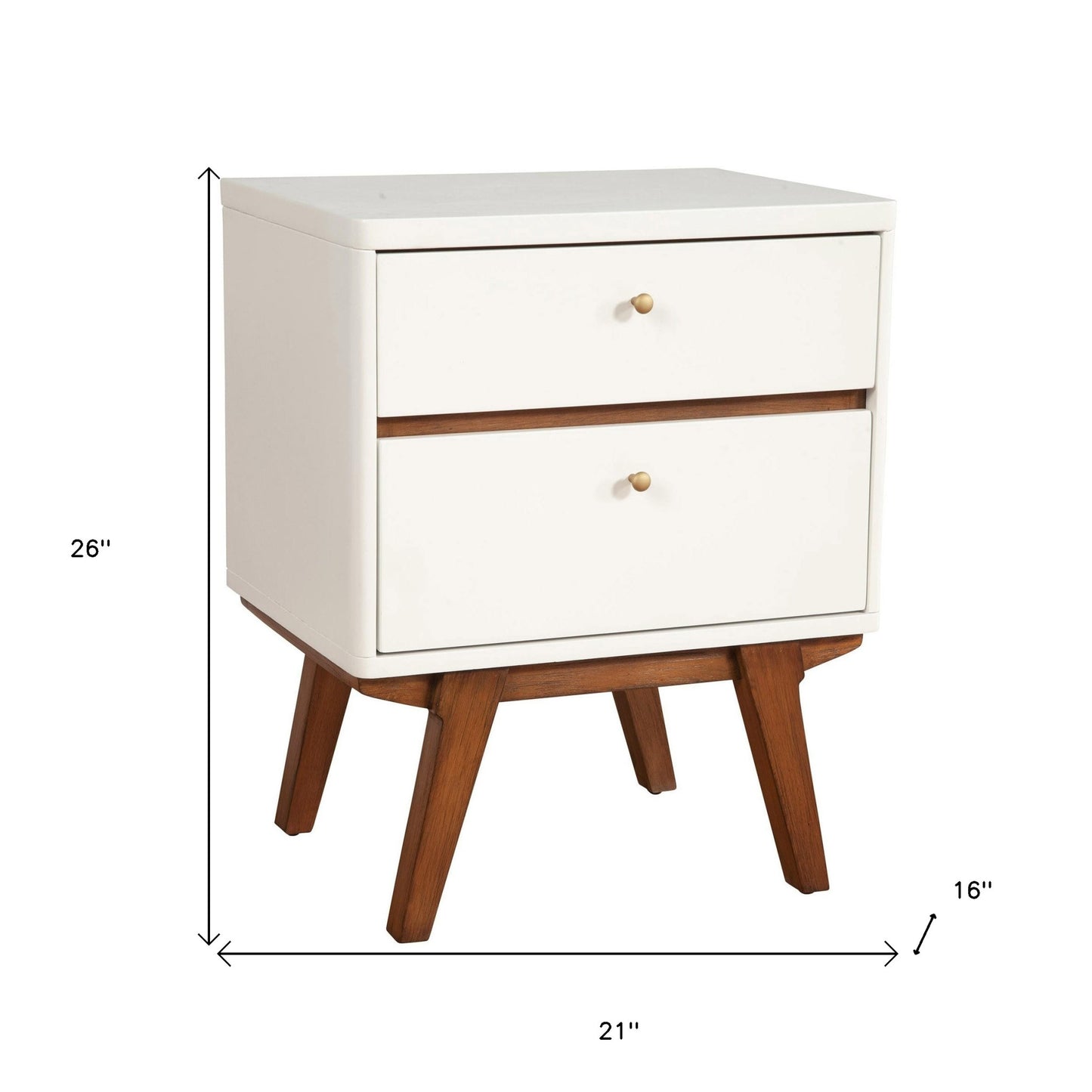 White and Brown Retro 2 Drawer Nightstand