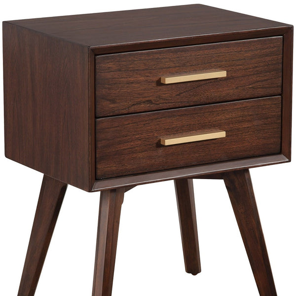 Walnut and Gold 2 Drawer Nightstand