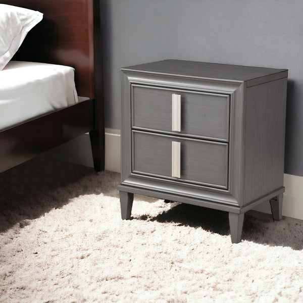 29 Dark Gray Two Drawer Contemporary Wood Nightstand