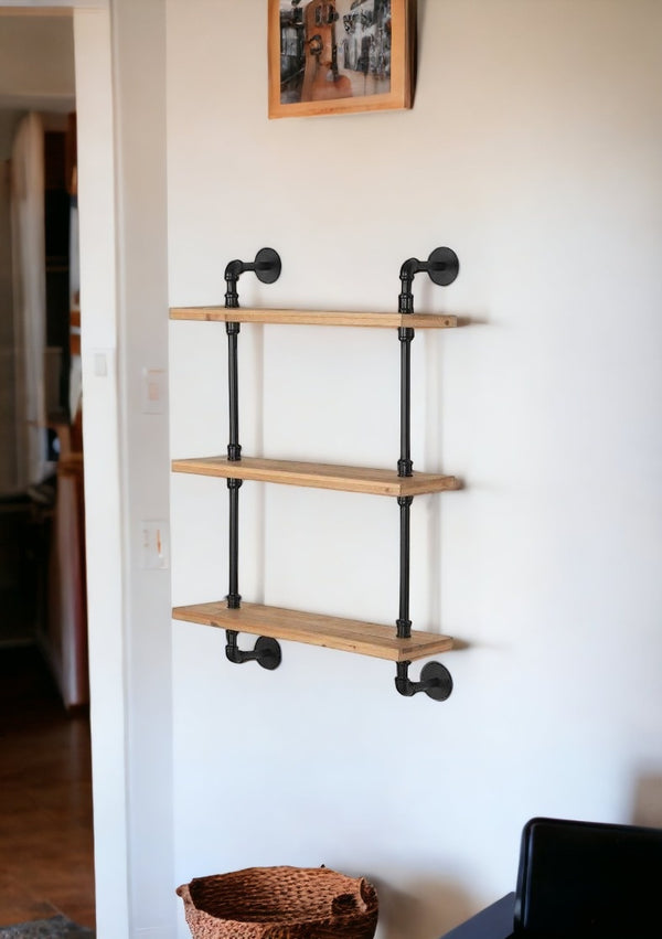 24 Three Shelves Solid Wood Wall Mounted Shelving Unit