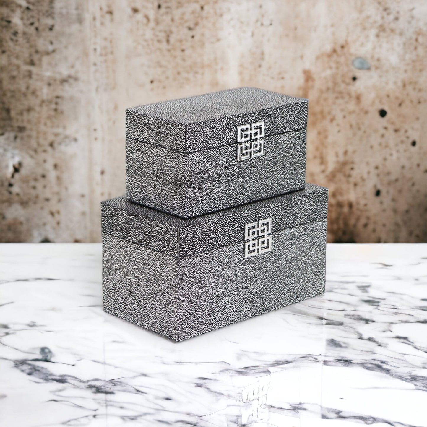 Set of Two Gray Wooden Boxes