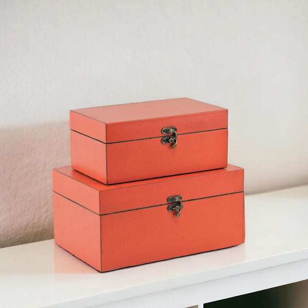 Set of Two Coral Wooden Storage Boxes