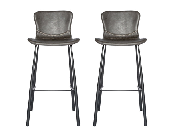 Set of Two 30 Gray And Black Steel Low Back Bar Height Bar Chairs