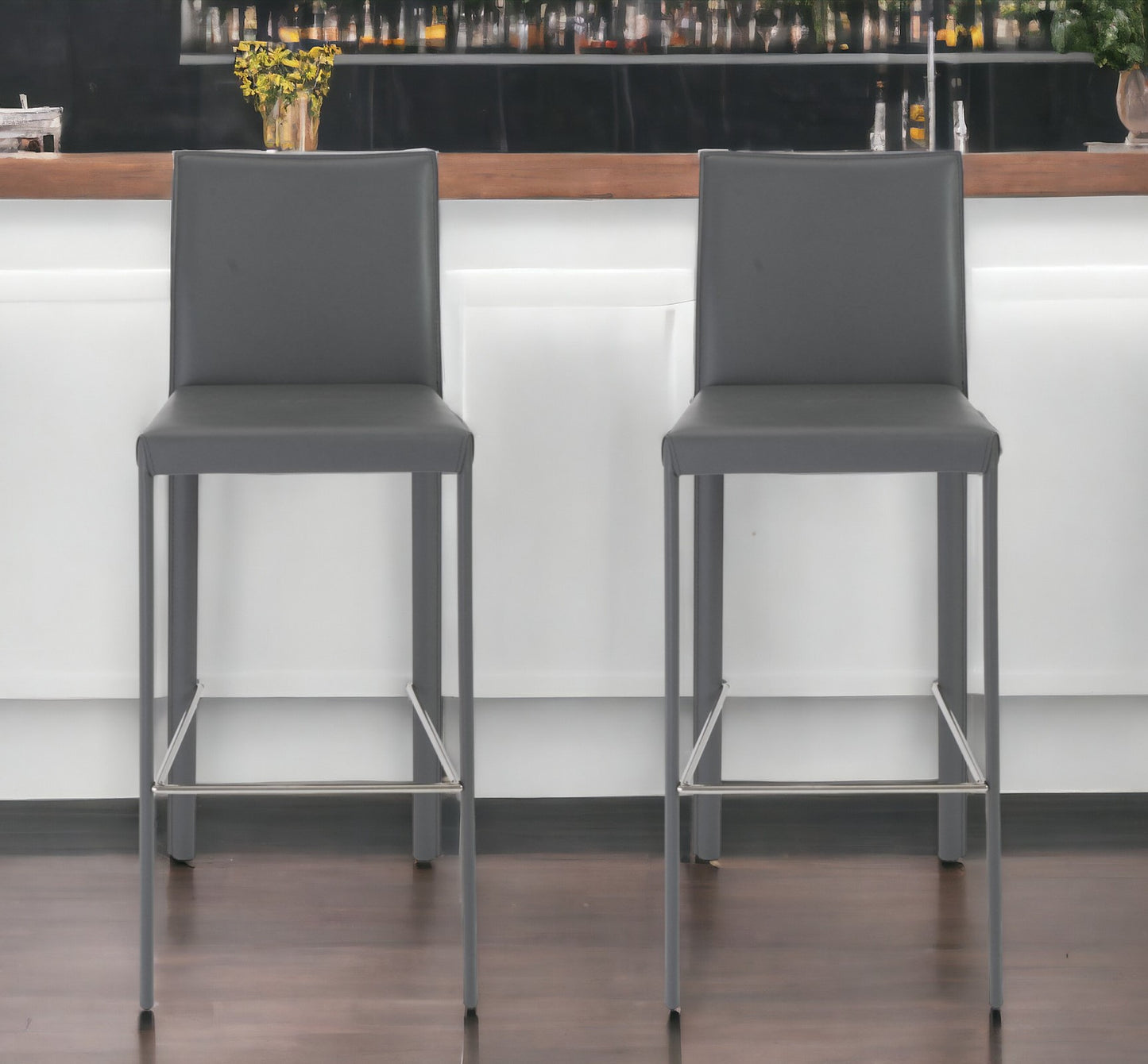 Set of Two 30" Steel Low Back Bar Height Bar Chairs