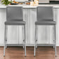 Set of Two 26" Gray And Silver Faux Leather And Steel Low Back Counter Height Bar Chairs