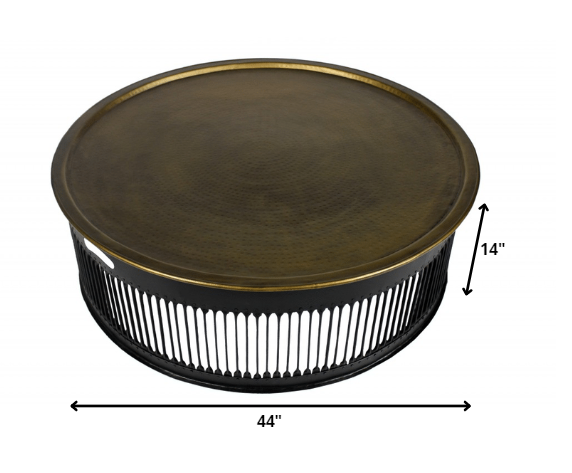 Round Black Drum Shaped Brass Coffee Table