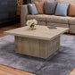 Rustic Graywash Carved Wood Storage Coffee Table