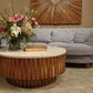 Round Marble Top and Wooden Strips Coffee Table