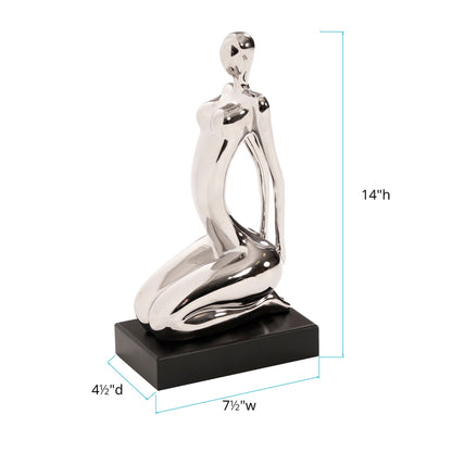 Modern Silver and Black Ustrasana Yoga Sculpture