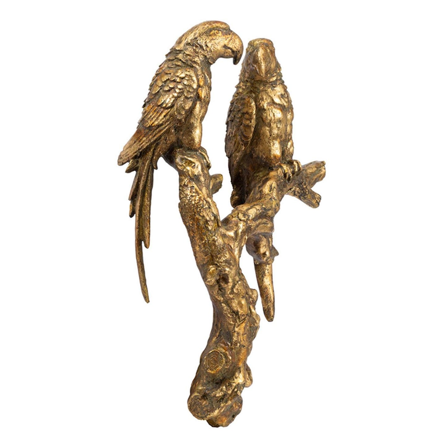 13" Antiqued Gold Parrots Sculpture