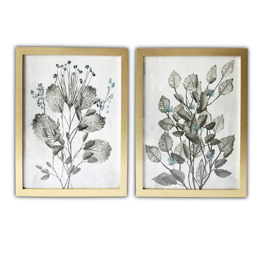 Set Of Two Two Piece Grey Leaves Framed Wall Art Picture Frame Graphic Art Wall Art