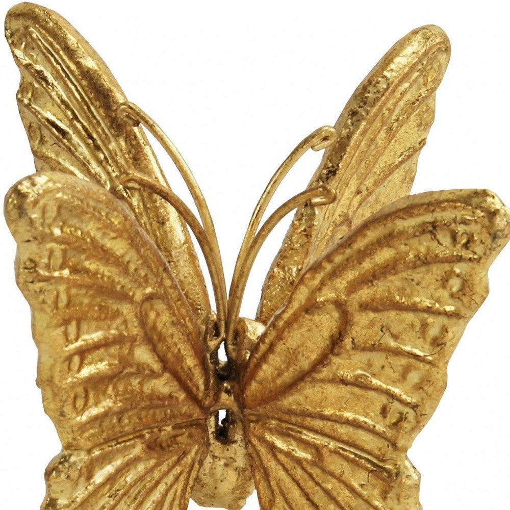 Gold Cast Iron Double Butterfly Sculpture