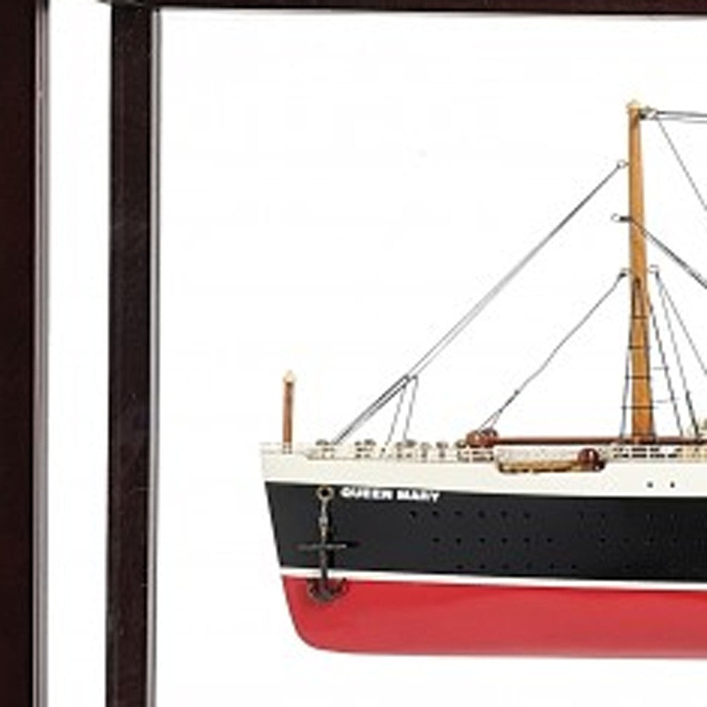 16" Black and Red RMS Queen Mary Medium Display Case Boat Hand Painted Decorative Boat