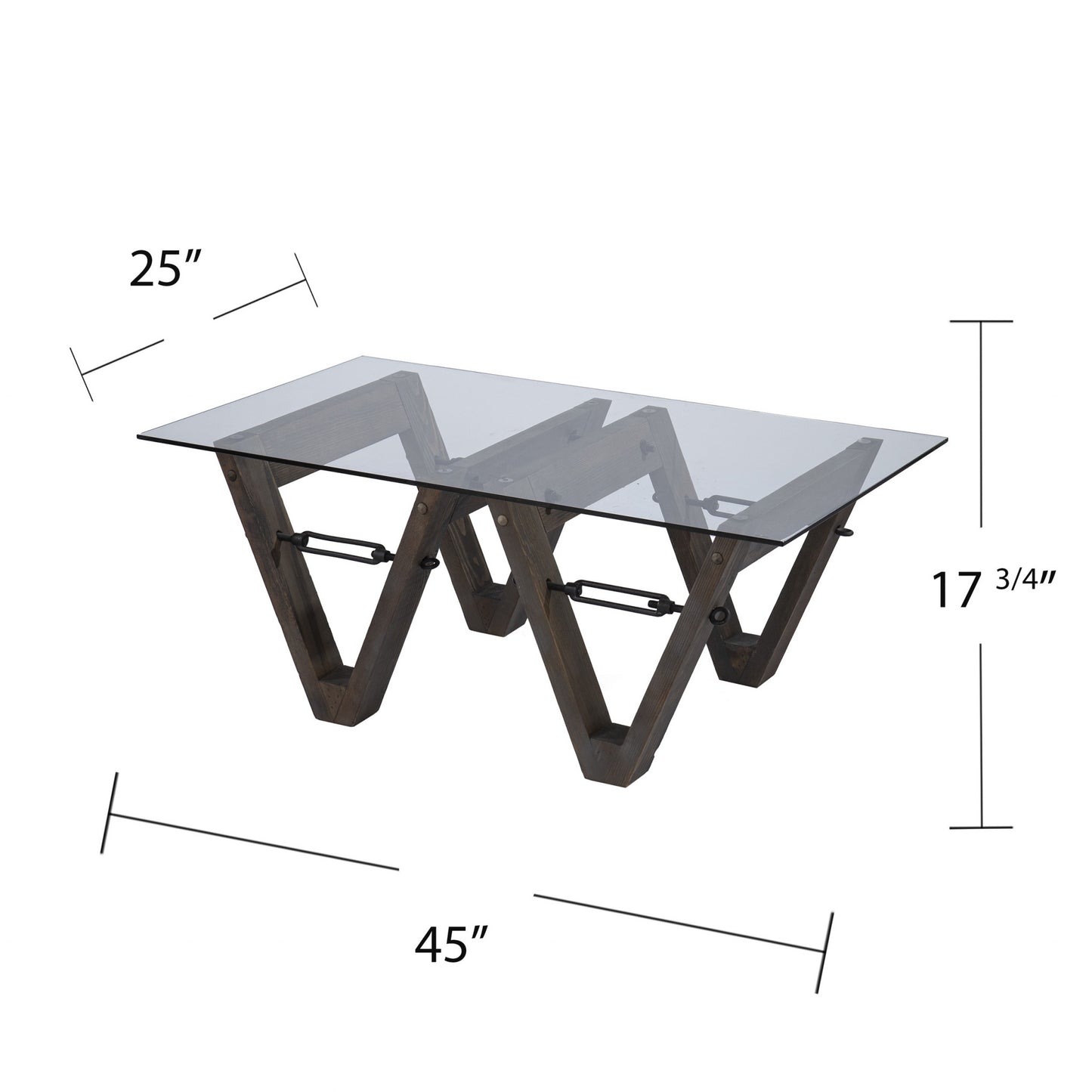 45" Brown Glass And Solid Wood Rectangular Coffee Table