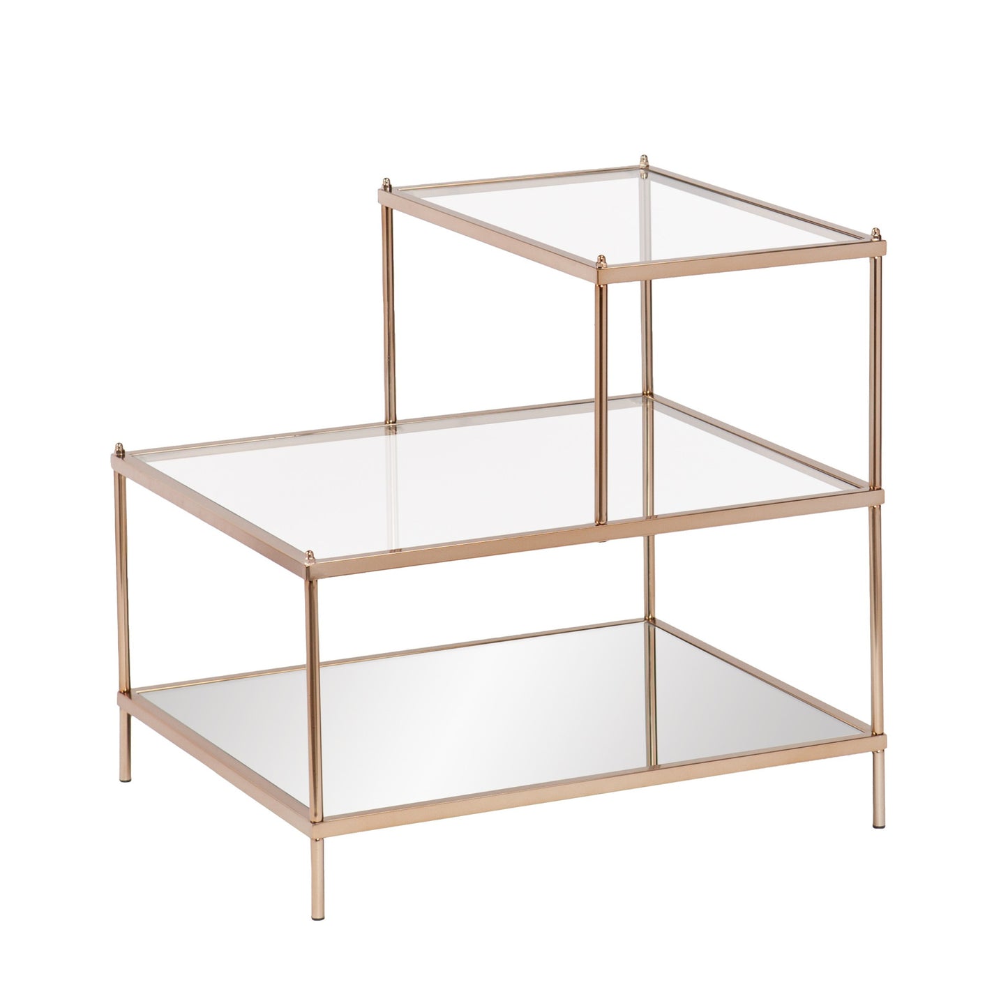 24" Gold And Clear Glass Tiered Rectangular End Table