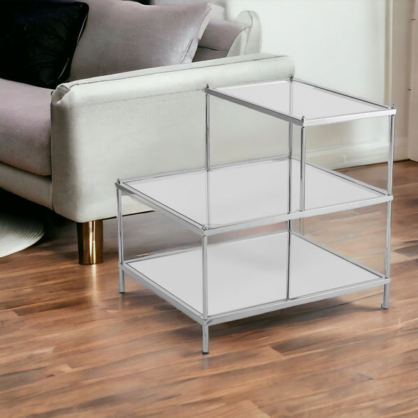 24 Silver And Clear Glass Mirrored End Table