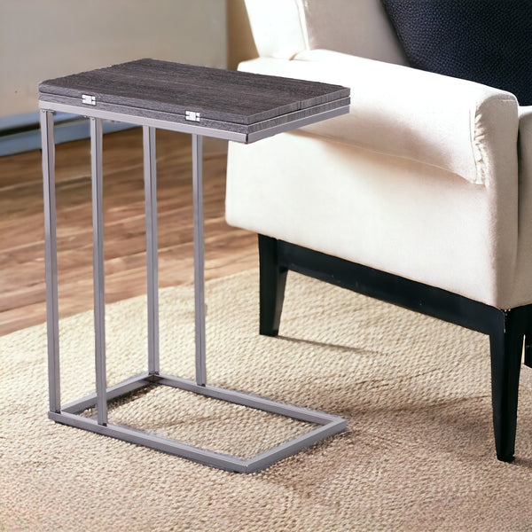 25 Silver And Gray Expandable Rectangular End Table