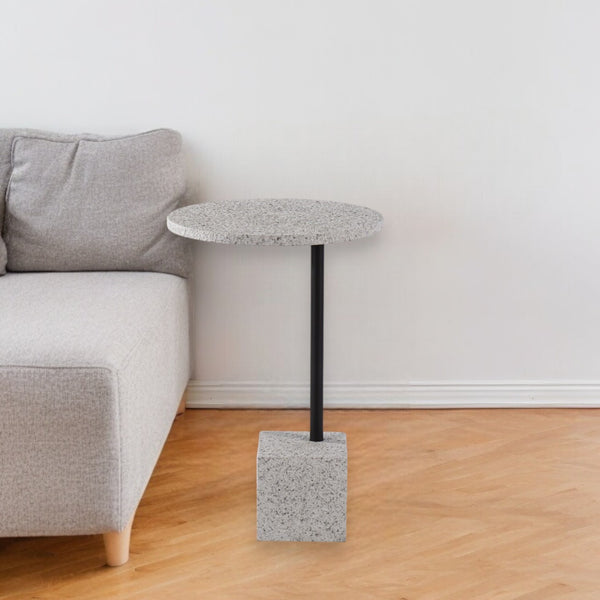 24 Black and White Faux Marble Round End Table