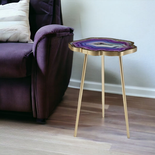 24 Gold And Shades Of Violet Faux Agate End Table