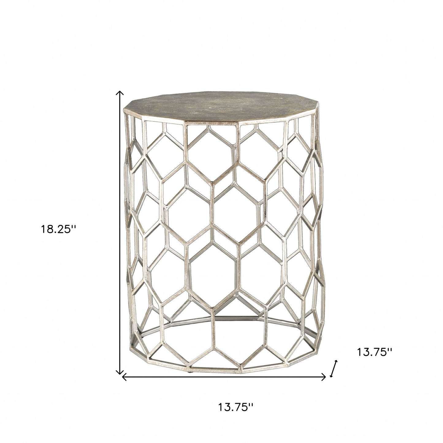 18" Antiqued Gold Honeycomb Hexagonal End Table