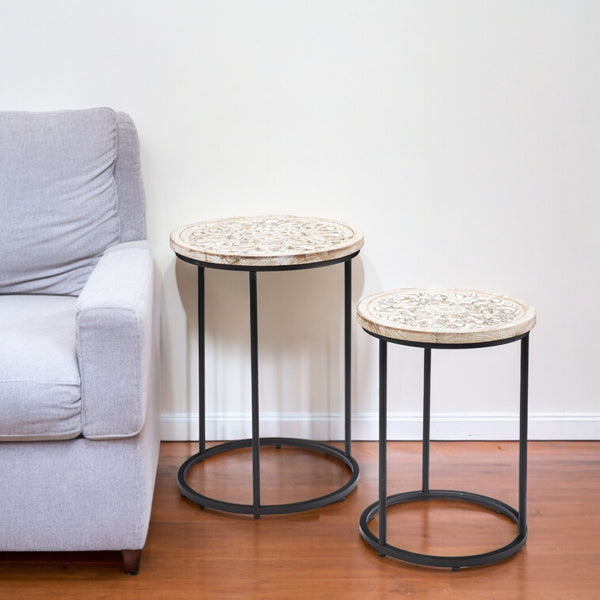 Set Of Two 25 White Solid Wood And Iron Square End Tables