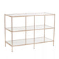 42" Clear and Gold Glass Mirrored Floor Shelf Console Table With Storage