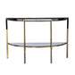 44" Black and White and Champagne Faux Marble Half Moon Console Table With Storage