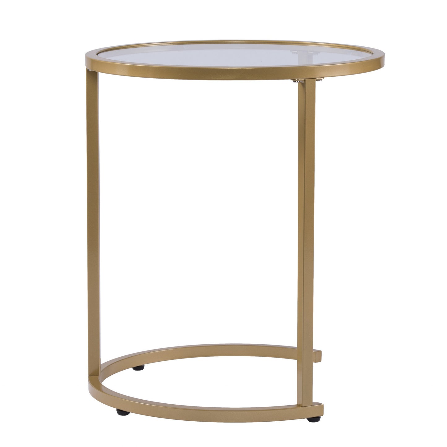 Set Of Two 23" Gold Glass And Steel Round Nested Tables