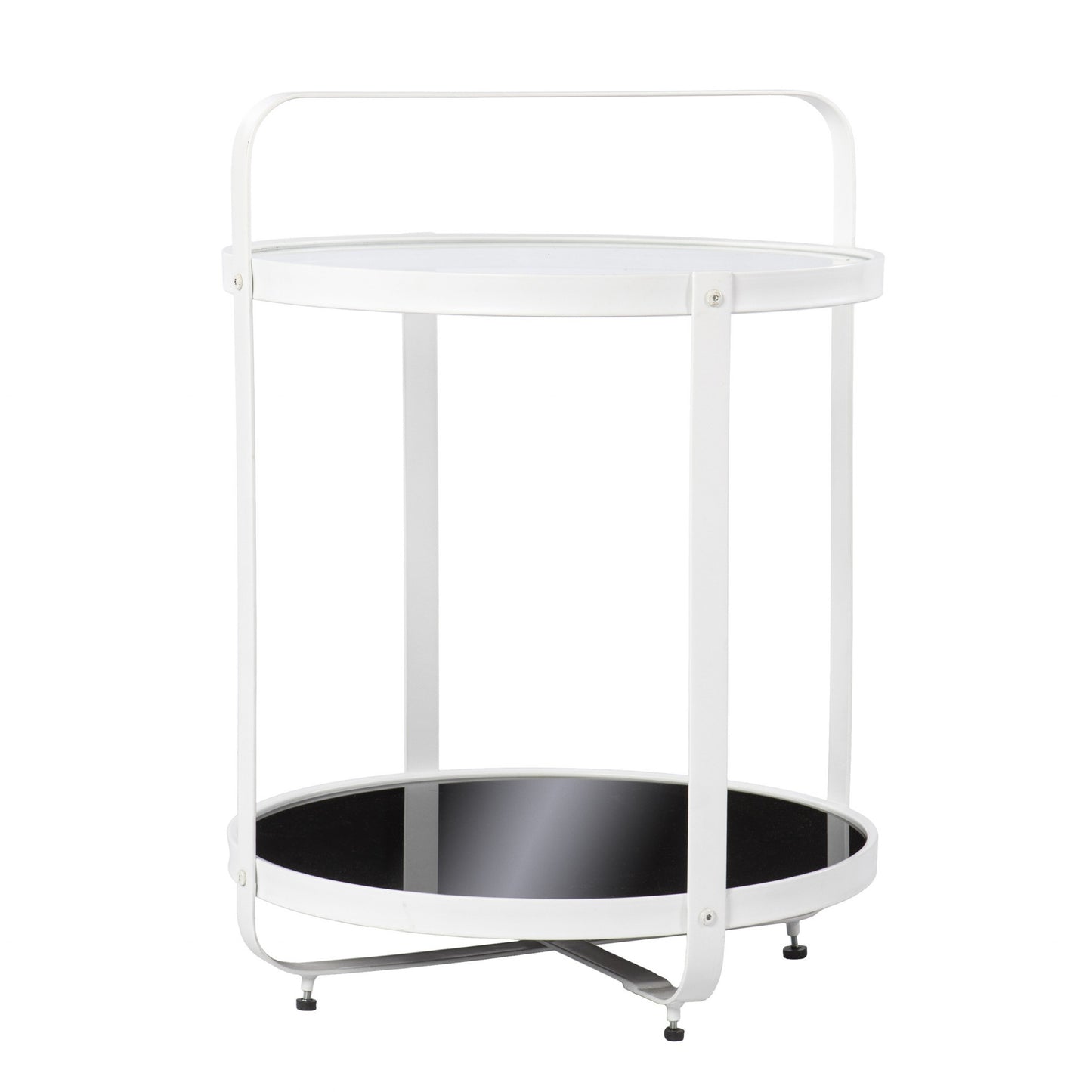 27" White Glass And Iron Round End Table With Shelf