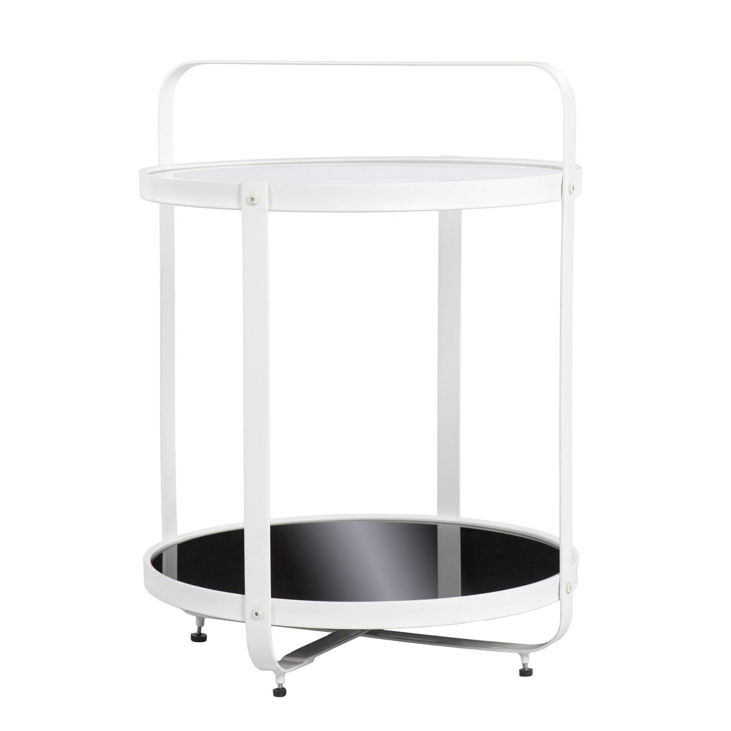 27" White Glass And Iron Round End Table With Shelf