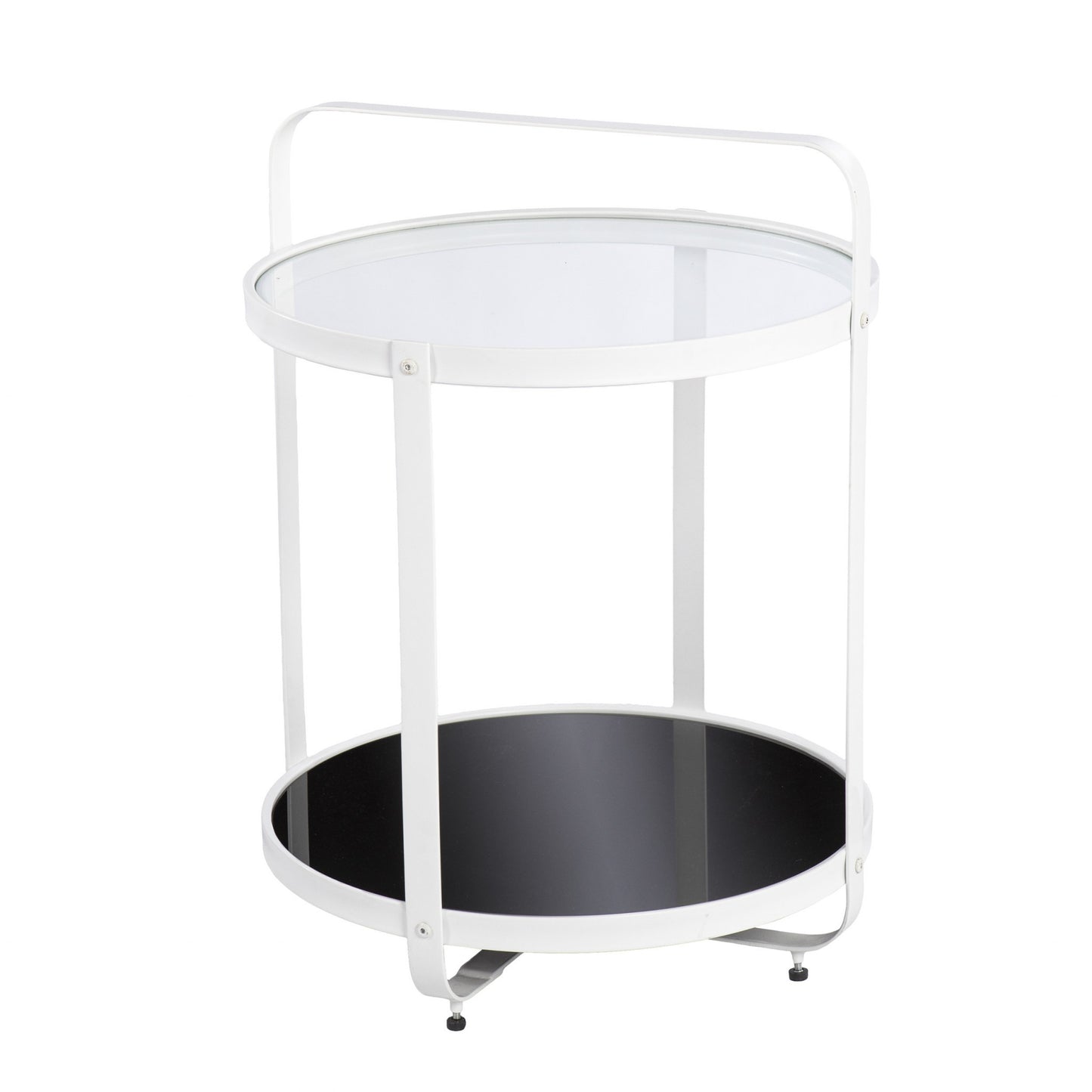 27" White Glass And Iron Round End Table With Shelf