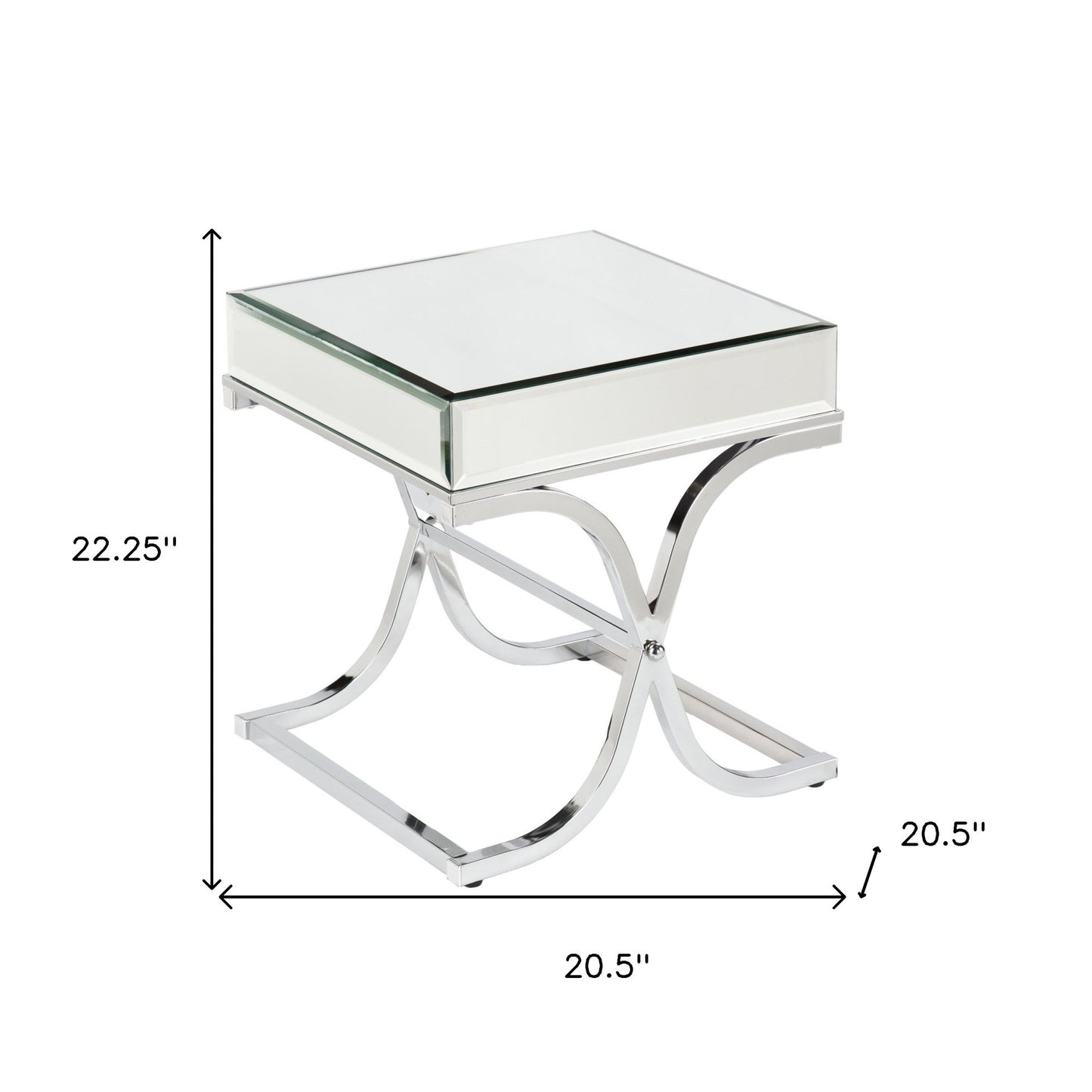 22" Silver And Clear Mirrored Glass Square End Table