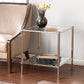 24" Silver Glass And Iron Square Mirrored End Table