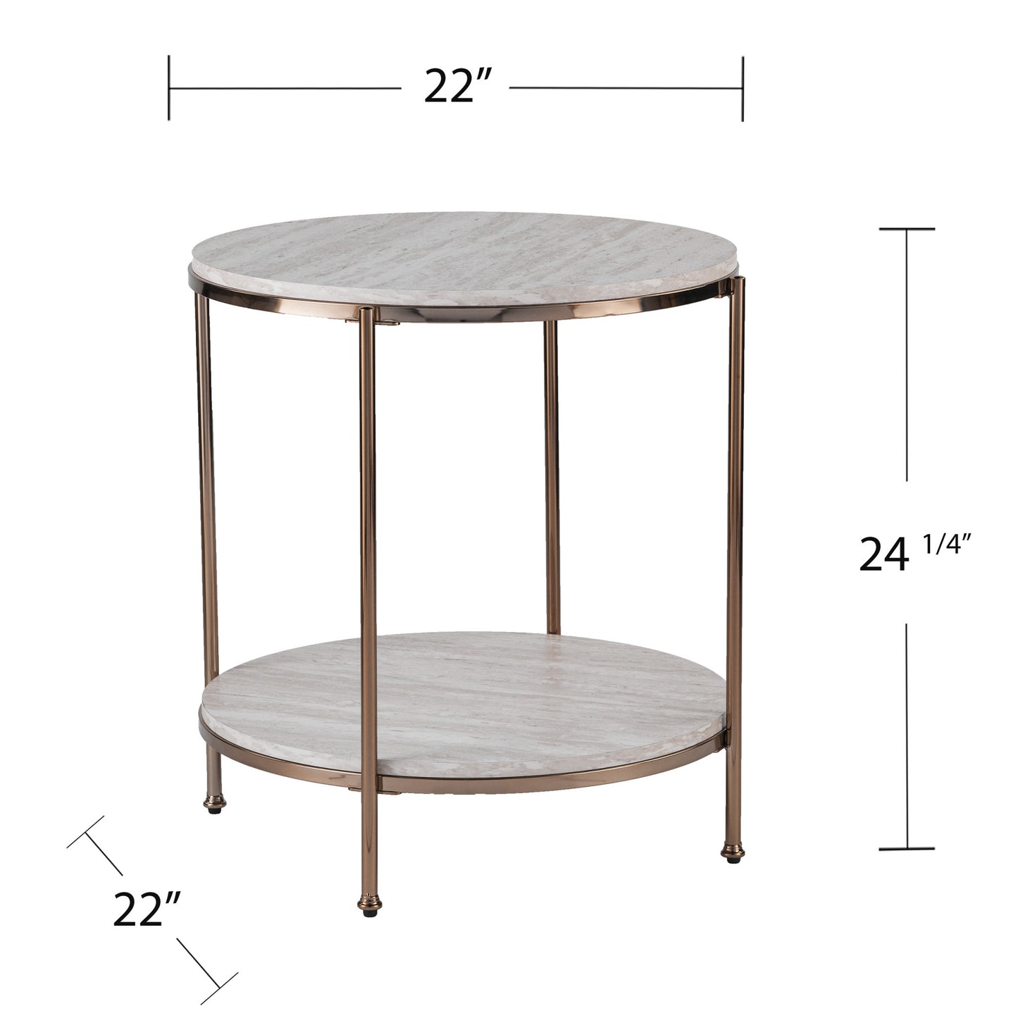 24" Champagne Faux Marble And Iron Round End Table With Shelf