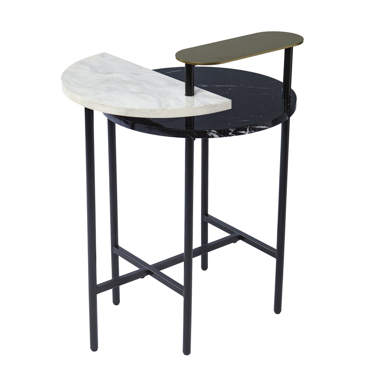 28" Black Manufactured Wood And Iron Free Form End Table With Shelf