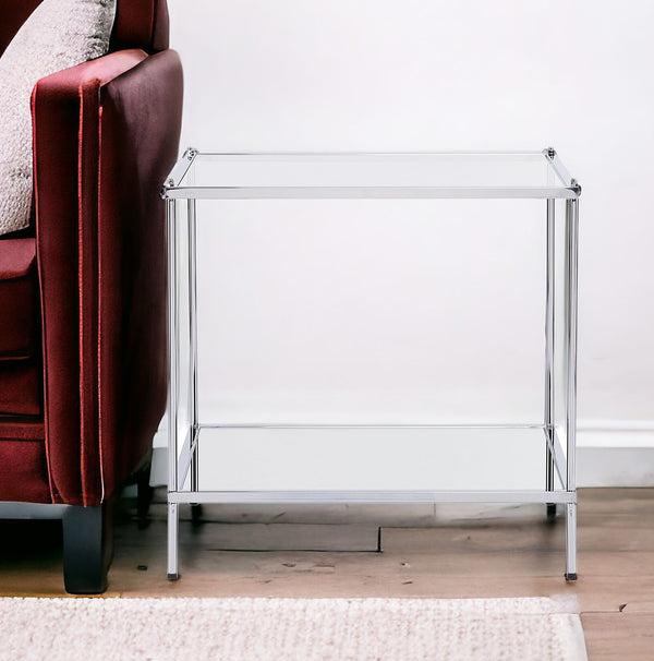 22 Chrome Glass And Iron Square Mirrored End Table