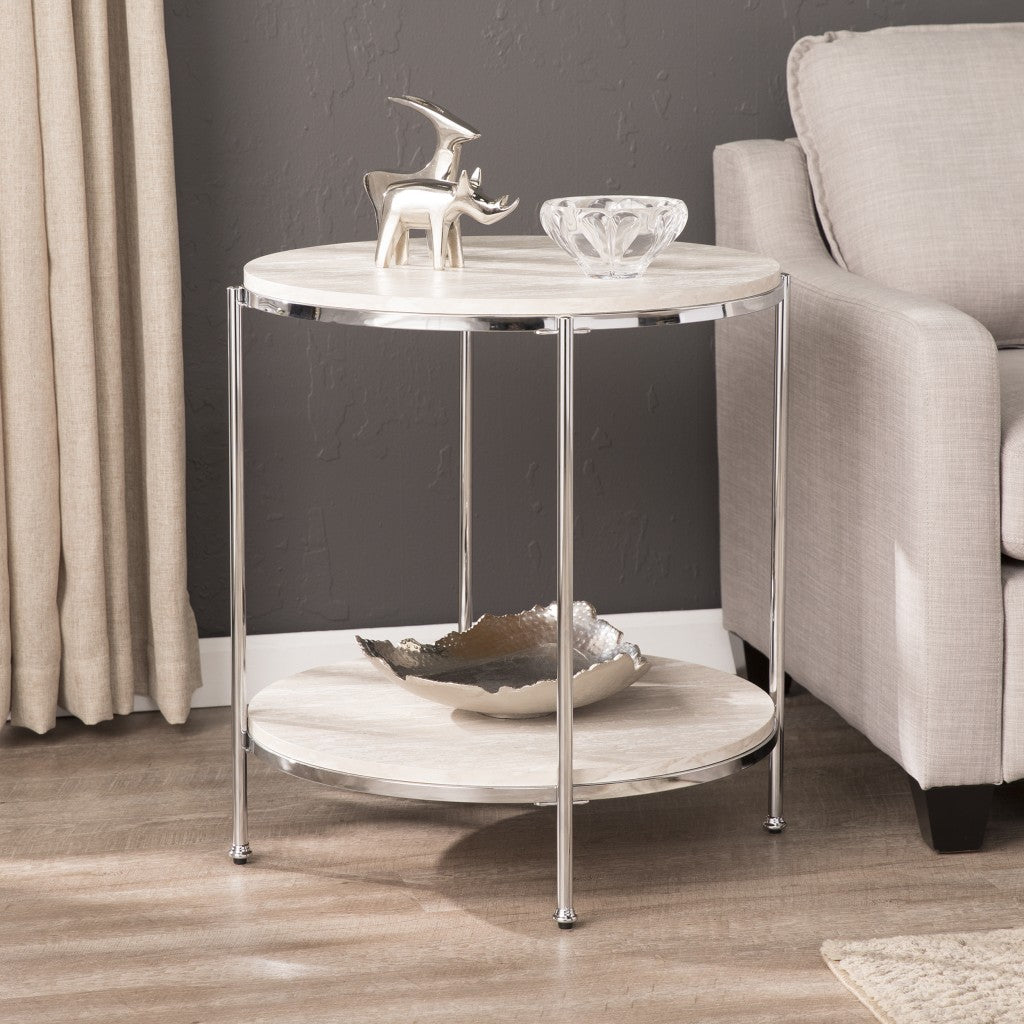 24" Chrome Manufactured Wood And Iron Rectangular End Table With Shelf