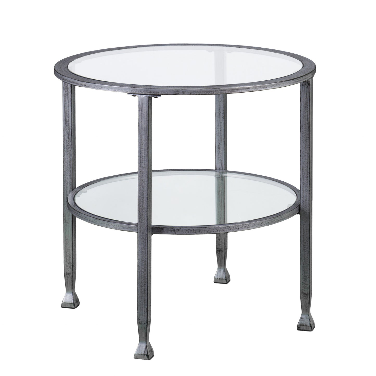 24" Silver Glass And Iron Round End Table