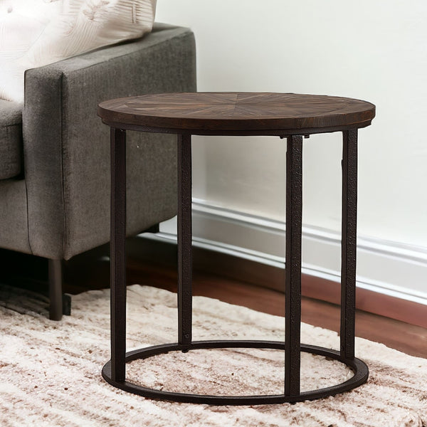 24 Natural Wood Solid Wood And Iron Round End Table