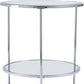 26" Chrome Glass And Iron Round Mirrored End Table With Shelf