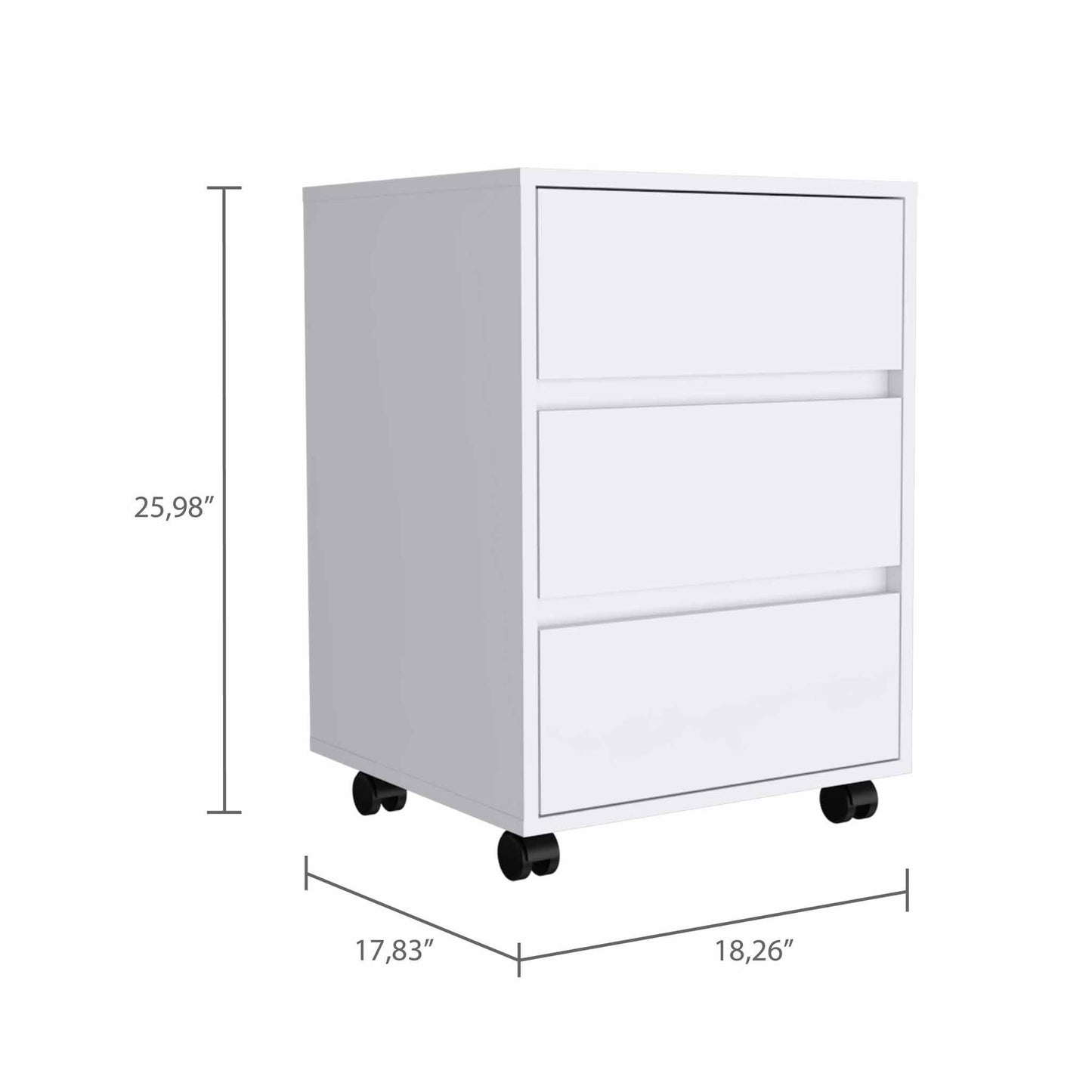 White Three Drawer Rolling Cabinet