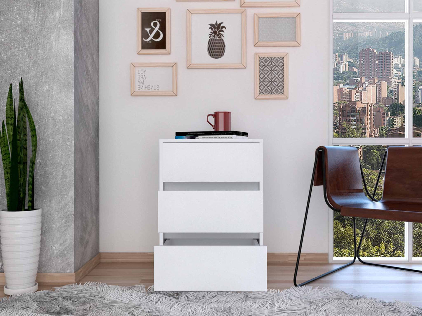 White Three Drawer Rolling Cabinet