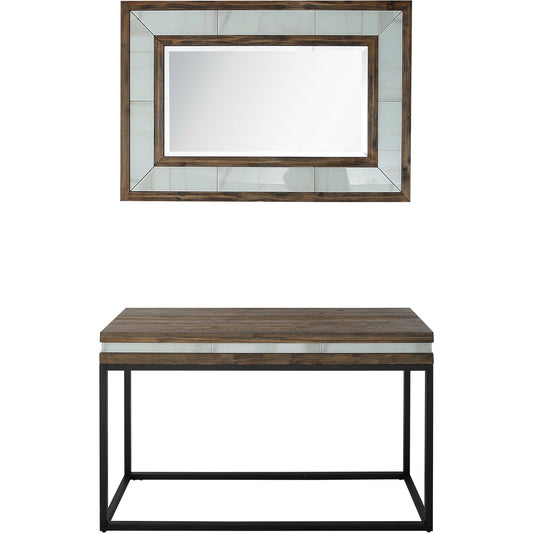 Set of Two 47" Brown and Black Frame Console Table