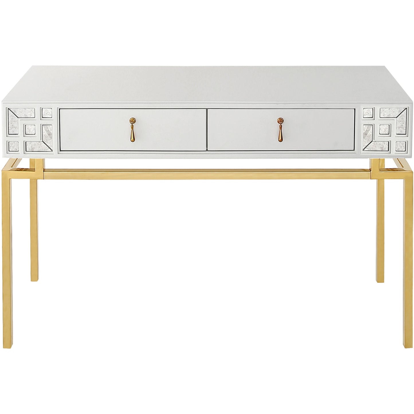 Set of Two 47" White and Gold Wood and Manufactured Wood Blend Mirrored Console Table And Drawers