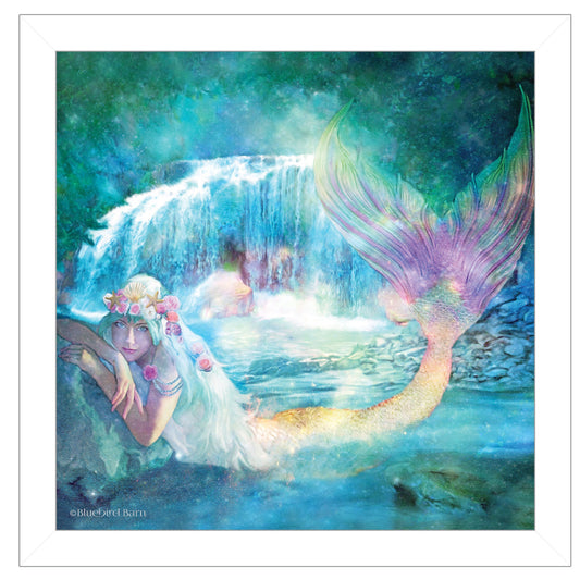 Woodland Cove Mermaid 2 White Framed Print Wall Art