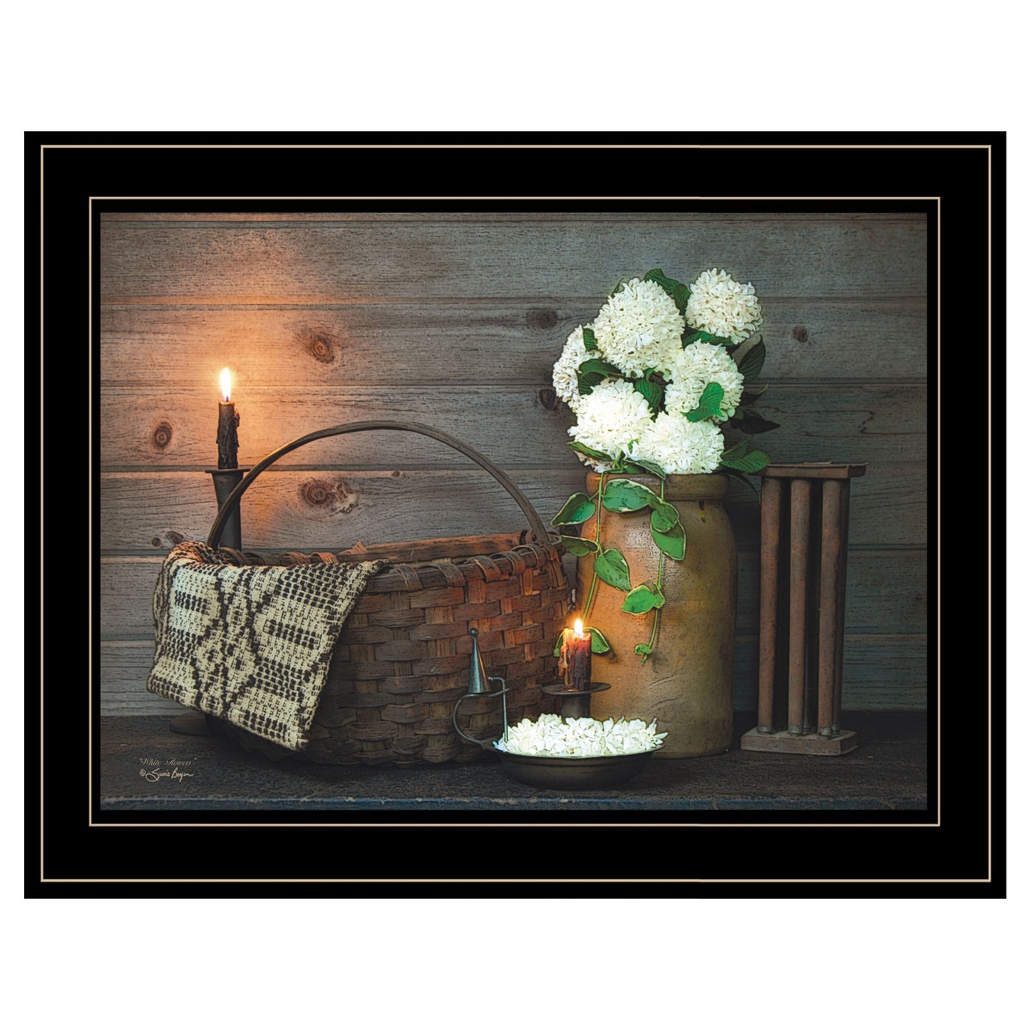 White Flowers 2 Black Framed Print Wall Art