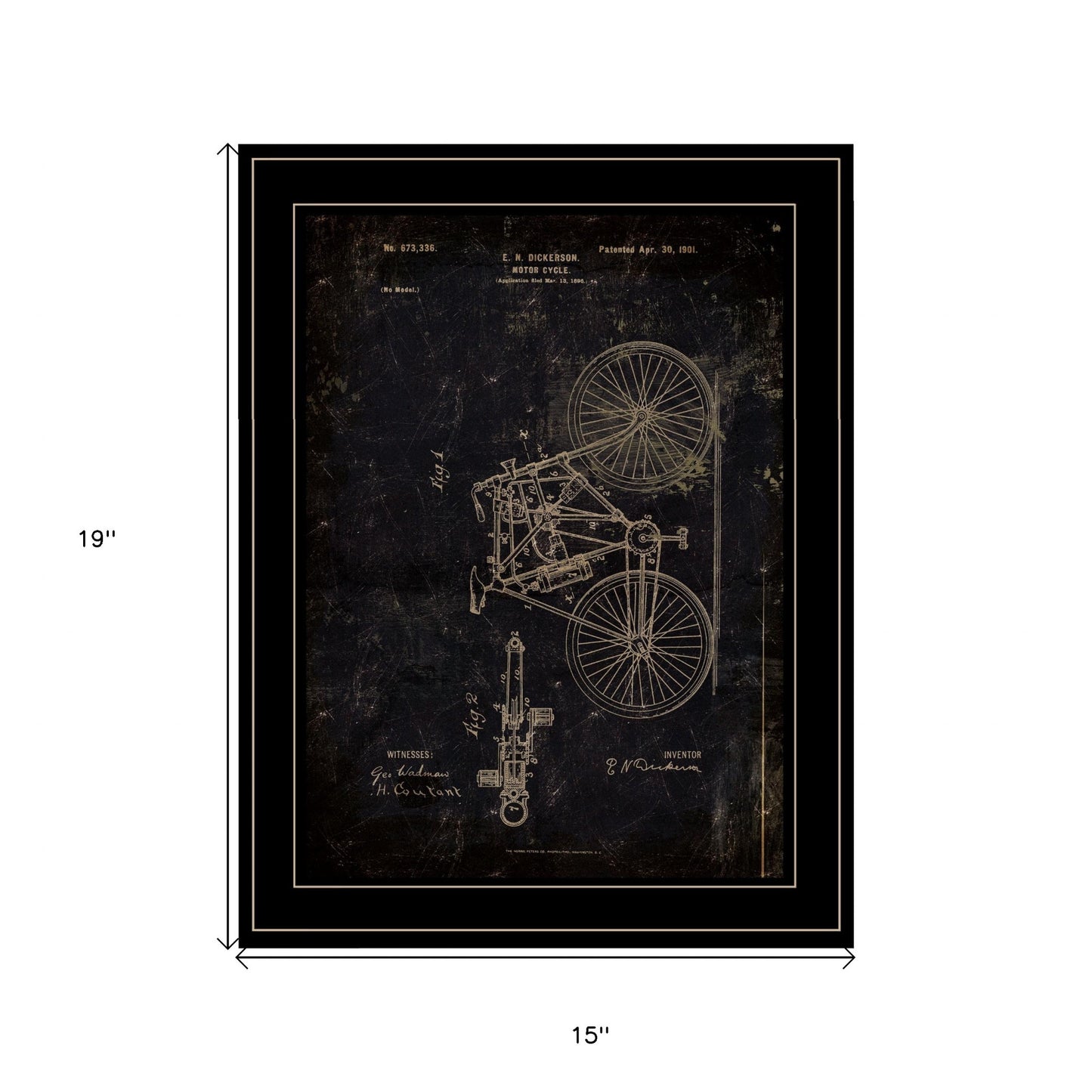 Motor Bike Patent Black Framed Print Wall Art