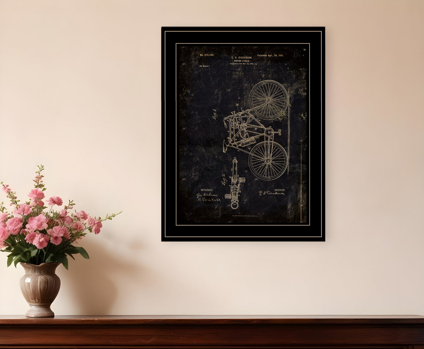 Motor Bike Patent Black Framed Print Wall Art