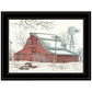 Winter Barn with Pickup Truck 2 Black Framed Print Wall Art